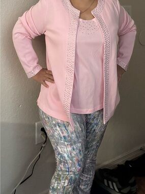 Quacker Factory Pink Embellished Layered-look cardigan